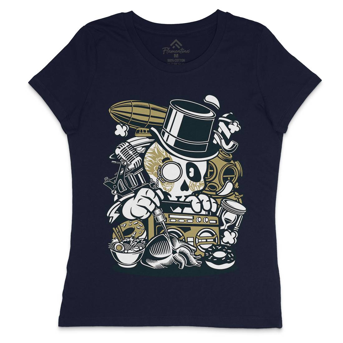 Classic Skull Womens Crew Neck T-Shirt Retro C071