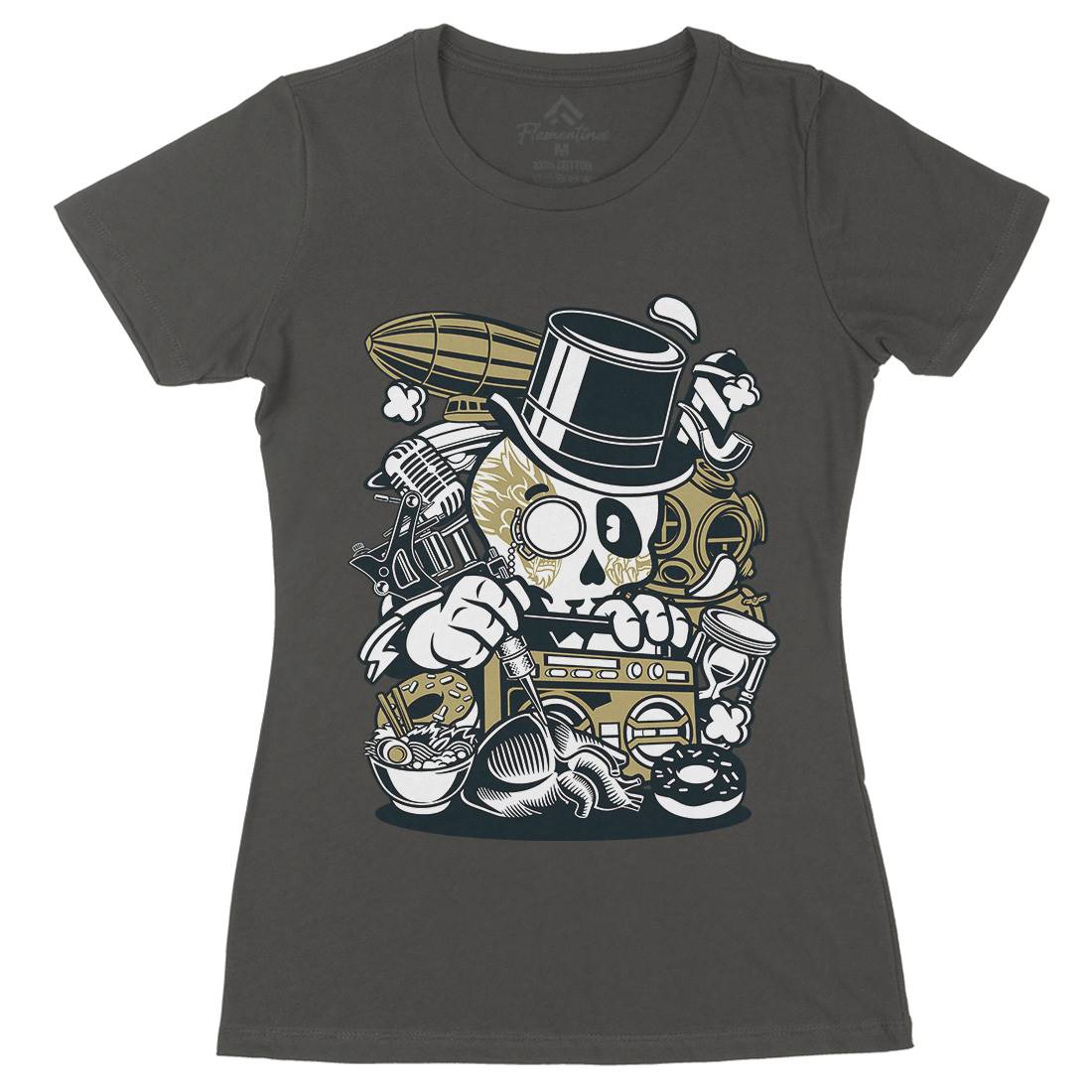 Classic Skull Womens Organic Crew Neck T-Shirt Retro C071