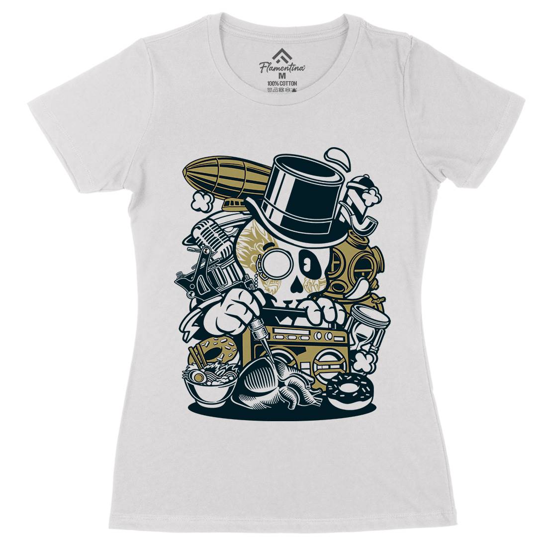 Classic Skull Womens Organic Crew Neck T-Shirt Retro C071