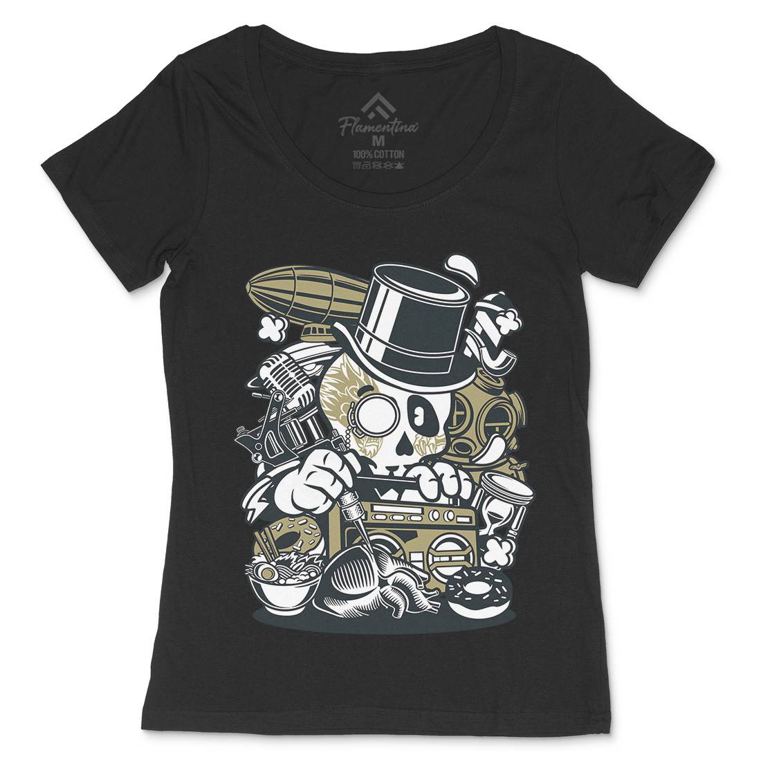 Classic Skull Womens Scoop Neck T-Shirt Retro C071