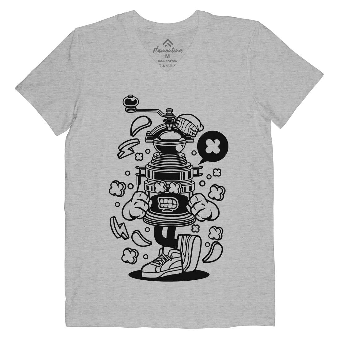 Coffee Grinder Mens Organic V-Neck T-Shirt Drinks C074
