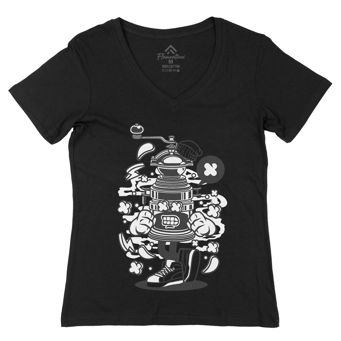 Coffee Grinder Womens Organic V-Neck T-Shirt Drinks C074