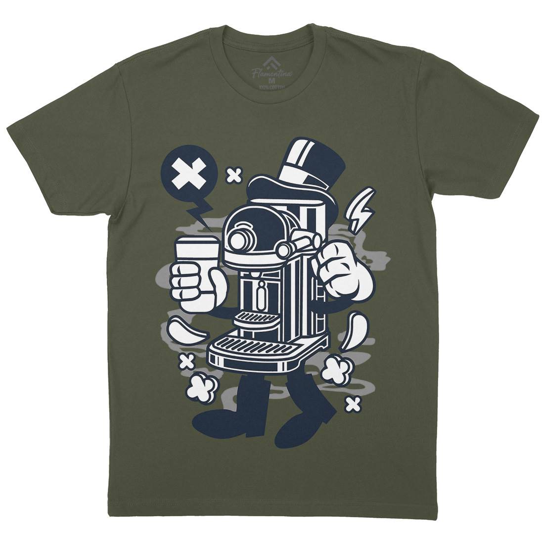 Coffee Machine Mens Organic Crew Neck T-Shirt Drinks C075