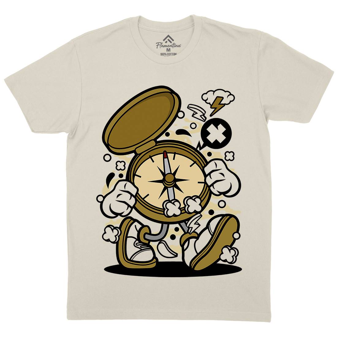 Compass Mens Organic Crew Neck T-Shirt Retro C077