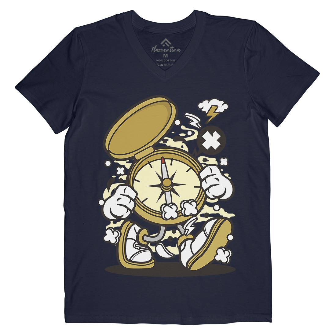 Compass Mens Organic V-Neck T-Shirt Retro C077