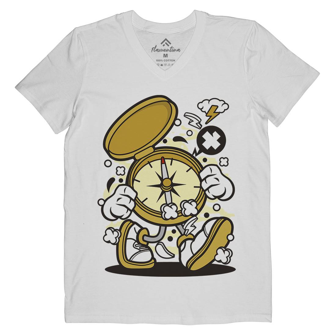 Compass Mens Organic V-Neck T-Shirt Retro C077