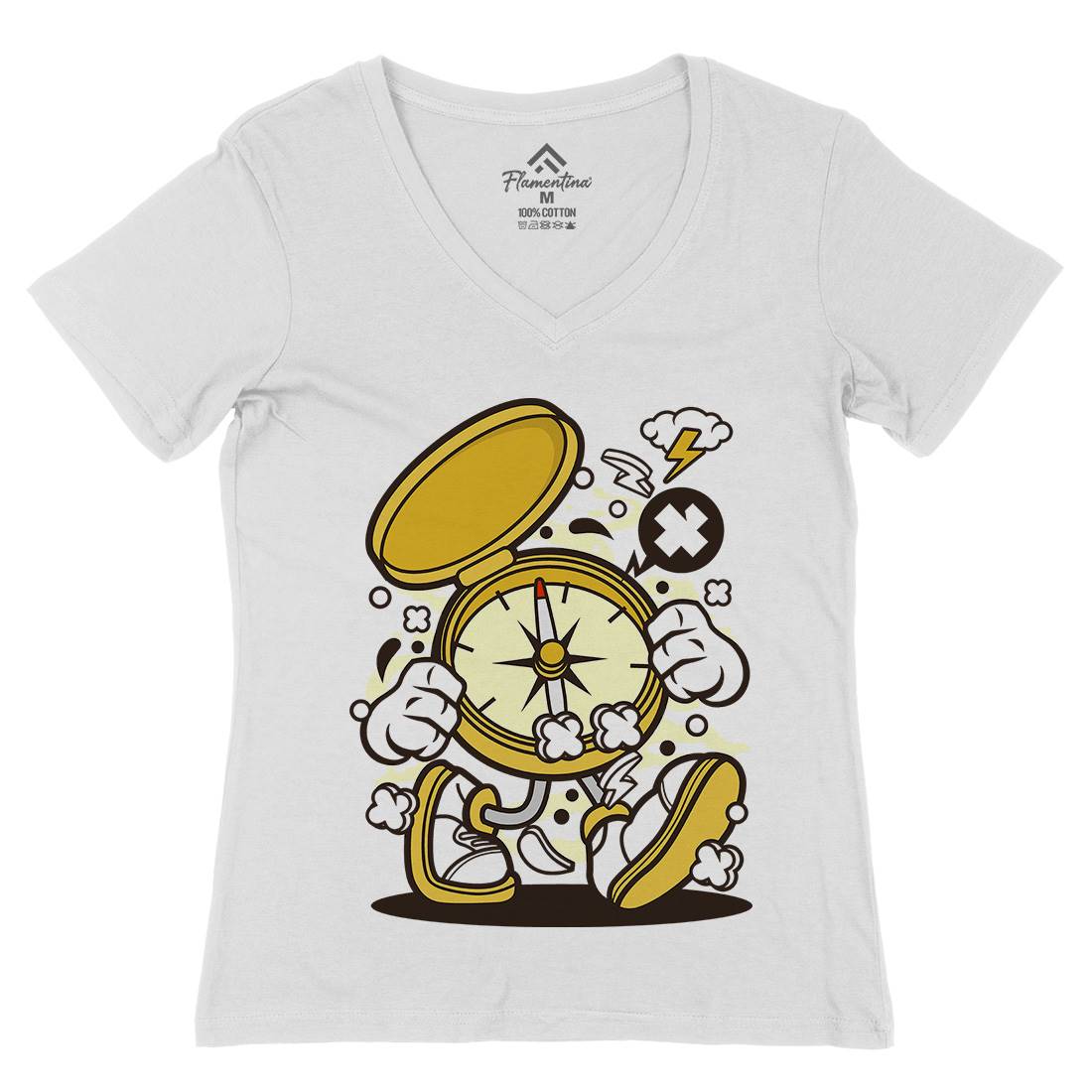 Compass Womens Organic V-Neck T-Shirt Retro C077