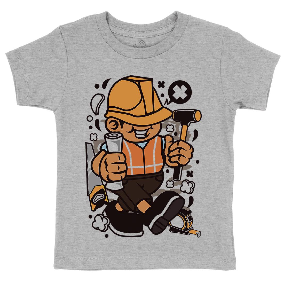 Construction Worker Kid Kids Organic Crew Neck T-Shirt Work C078