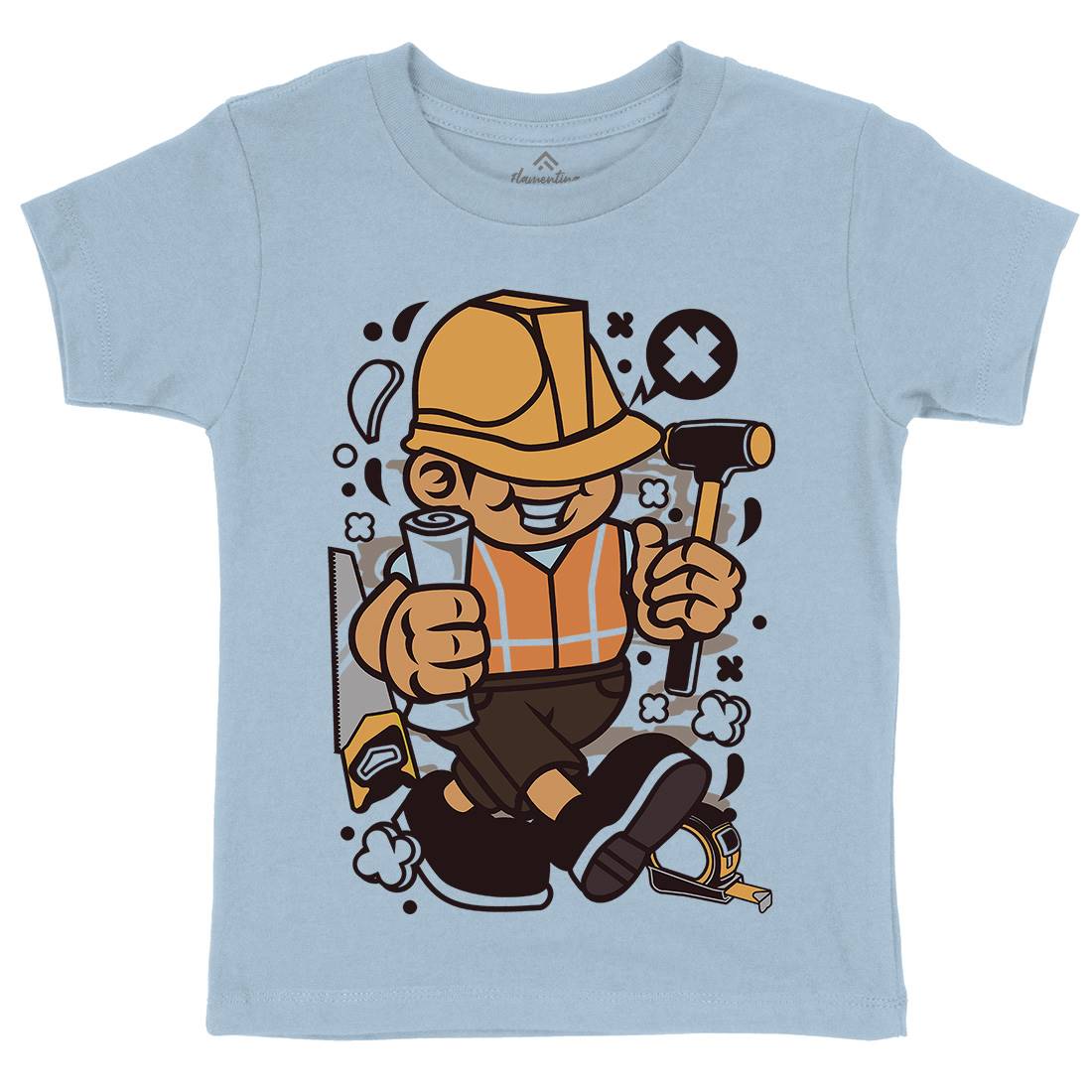 Construction Worker Kid Kids Organic Crew Neck T-Shirt Work C078