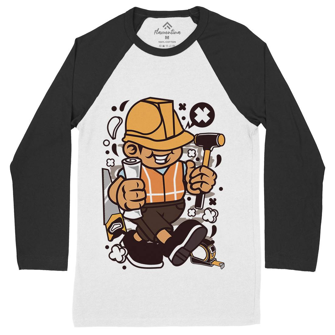 Construction Worker Kid Mens Long Sleeve Baseball T-Shirt Work C078