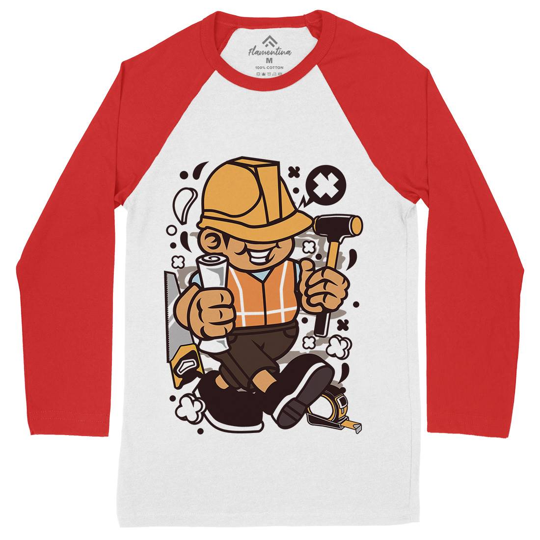 Construction Worker Kid Mens Long Sleeve Baseball T-Shirt Work C078