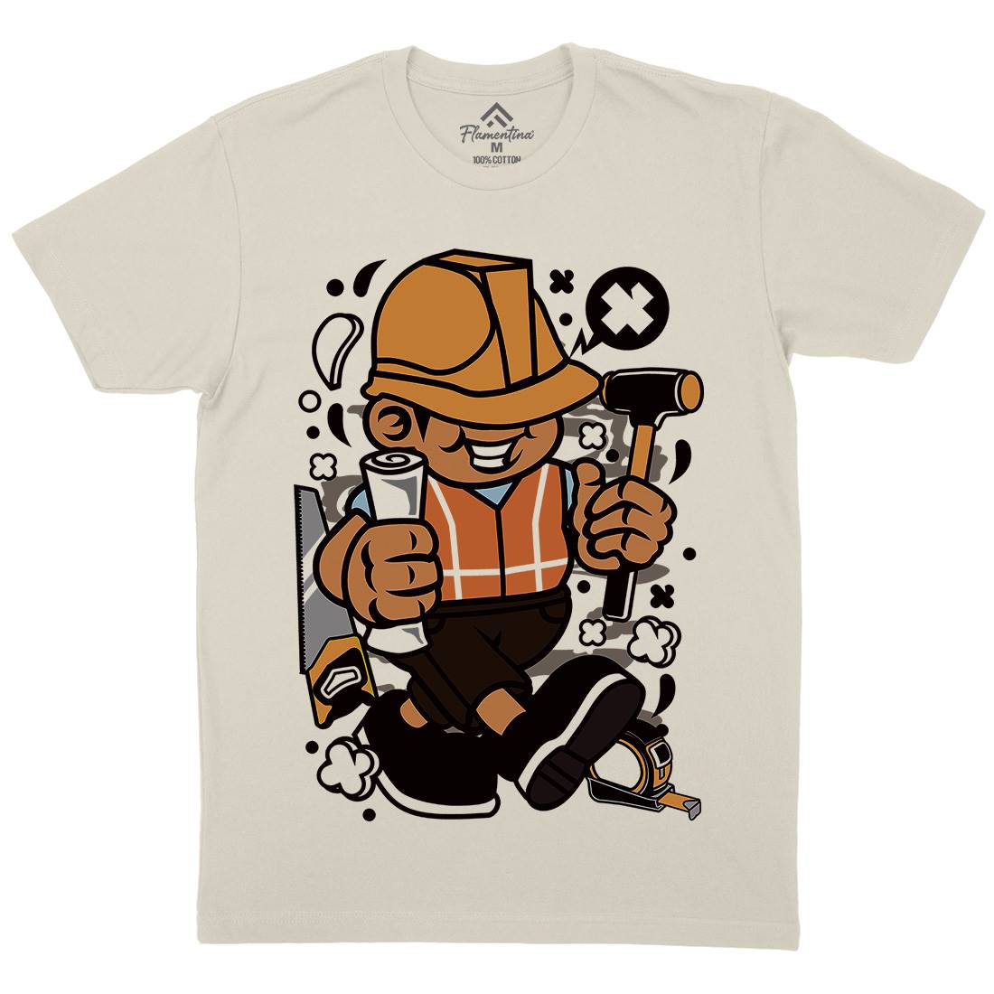 Construction Worker Kid Mens Organic Crew Neck T-Shirt Work C078