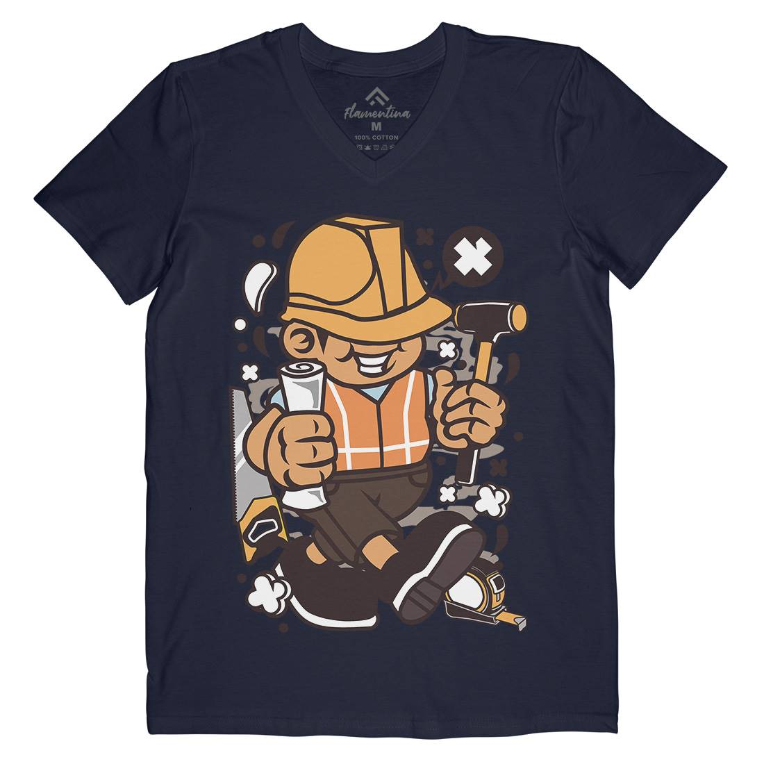 Construction Worker Kid Mens Organic V-Neck T-Shirt Work C078