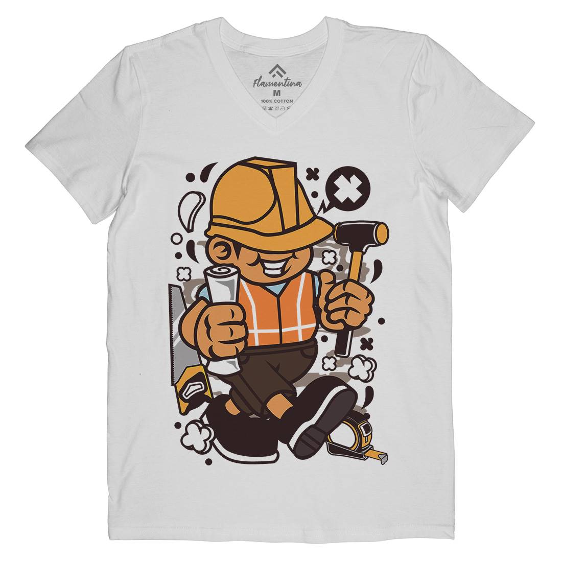 Construction Worker Kid Mens V-Neck T-Shirt Work C078