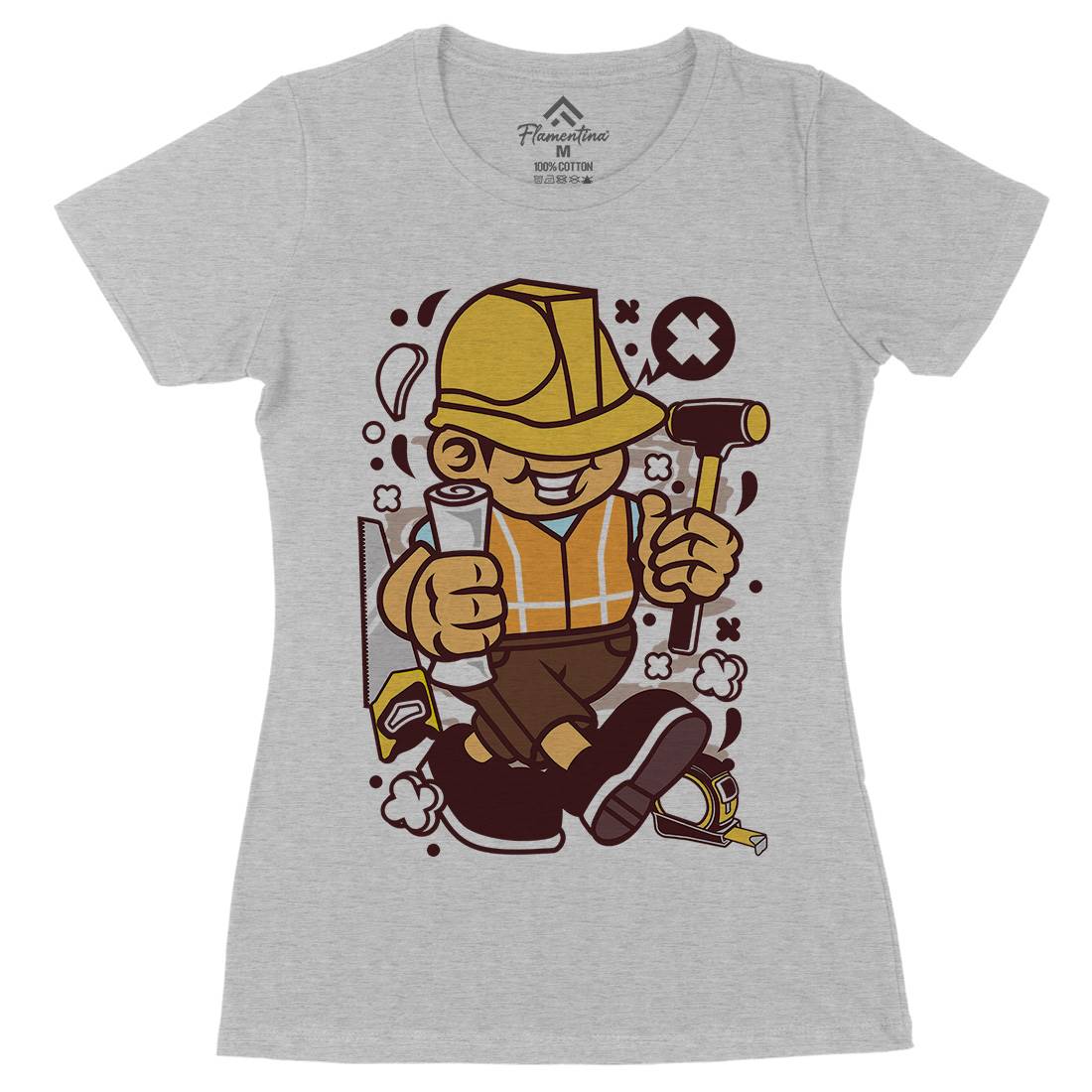Construction Worker Kid Womens Organic Crew Neck T-Shirt Work C078
