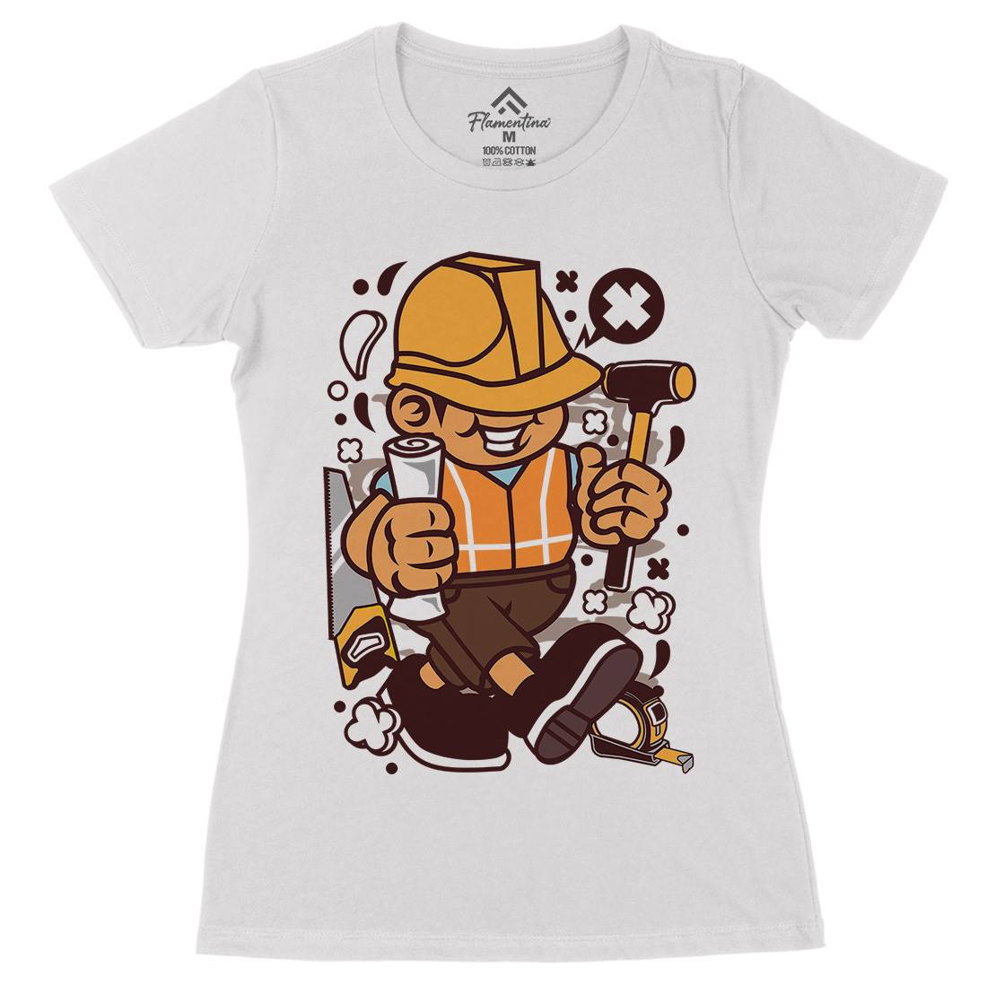 Construction Worker Kid Womens Organic Crew Neck T-Shirt Work C078