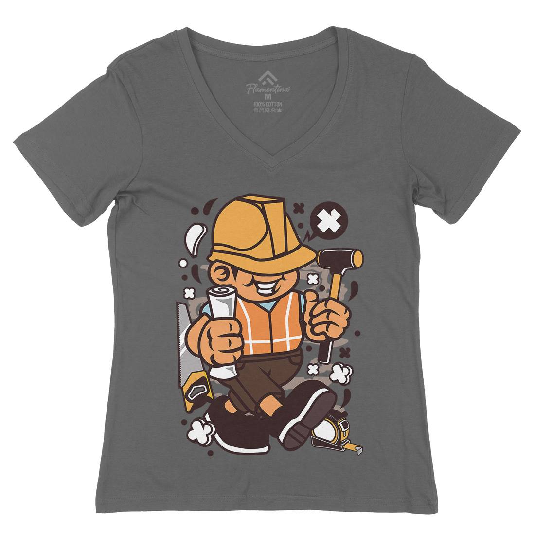 Construction Worker Kid Womens Organic V-Neck T-Shirt Work C078