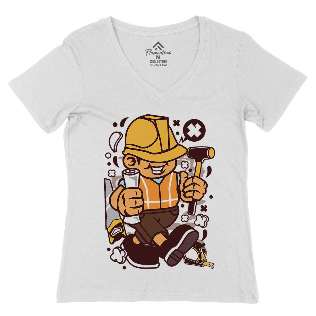 Construction Worker Kid Womens Organic V-Neck T-Shirt Work C078