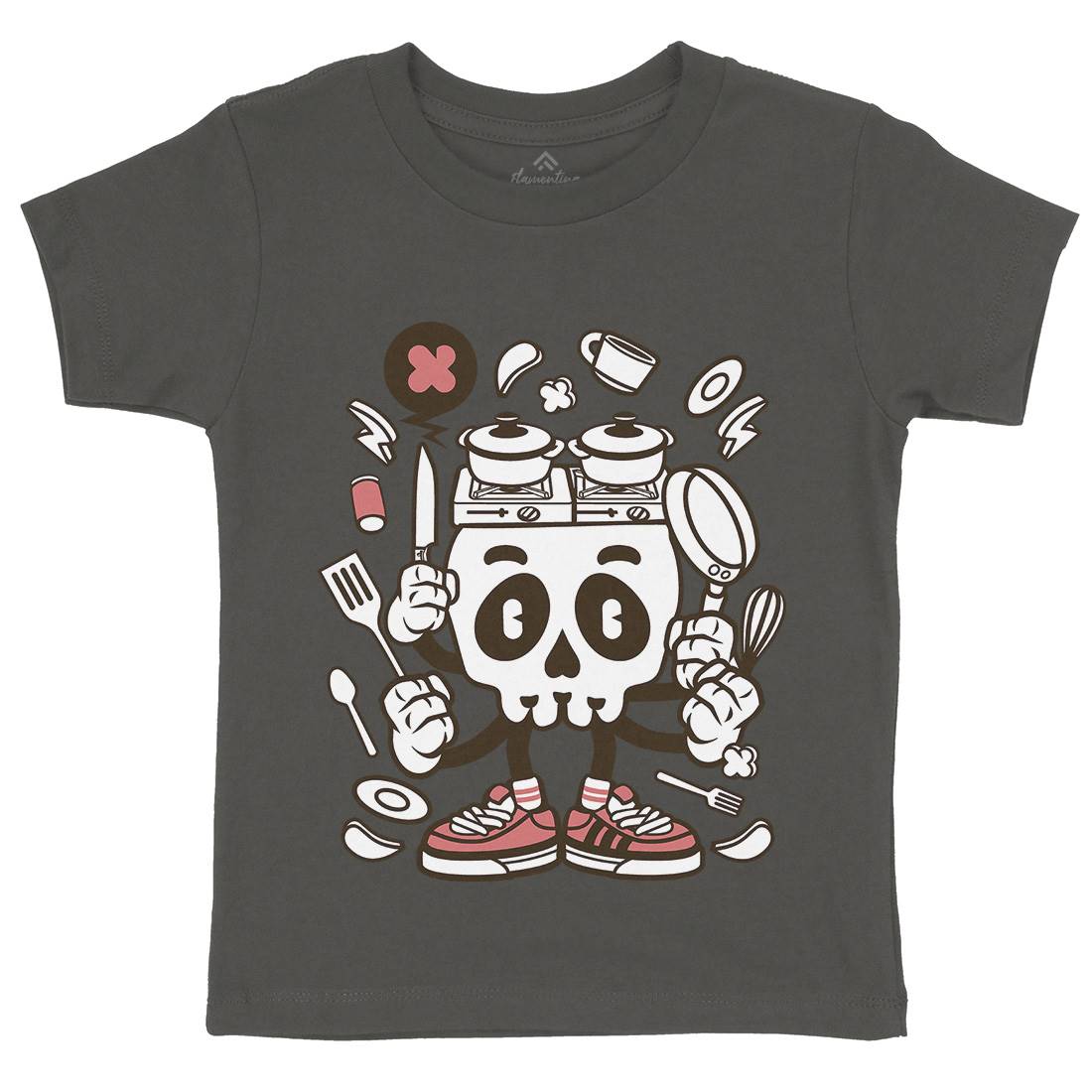 Cooking Skull Kids Crew Neck T-Shirt Work C080