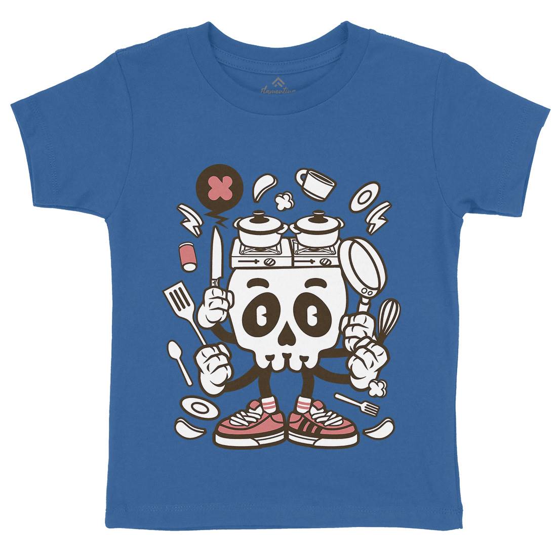 Cooking Skull Kids Organic Crew Neck T-Shirt Work C080