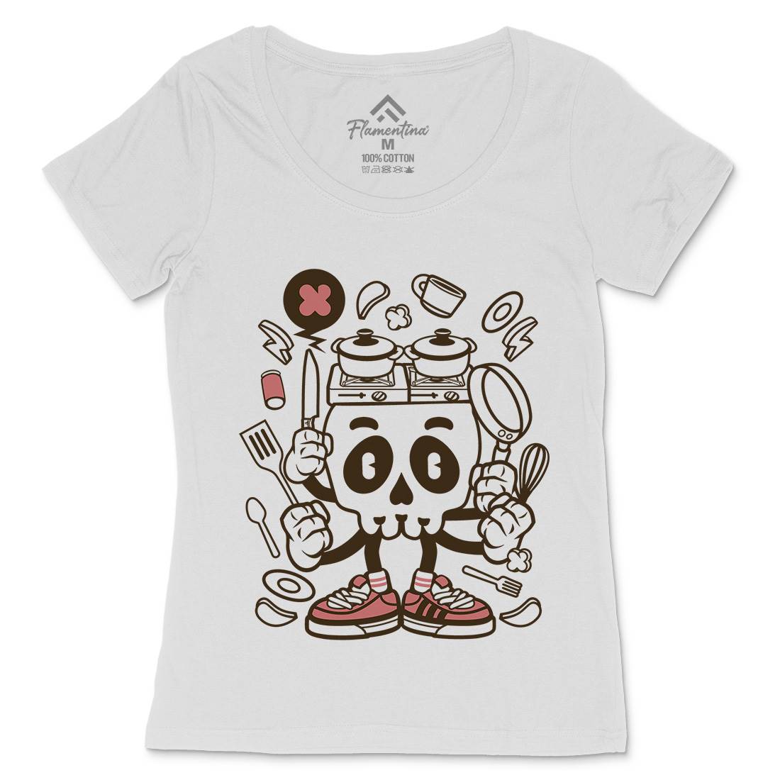 Cooking Skull Womens Scoop Neck T-Shirt Work C080