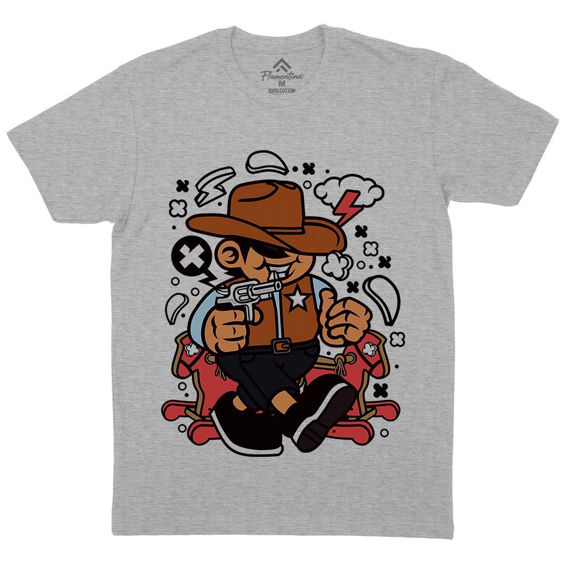 Cowboy Kid Mens Organic Crew Neck T-Shirt American C082