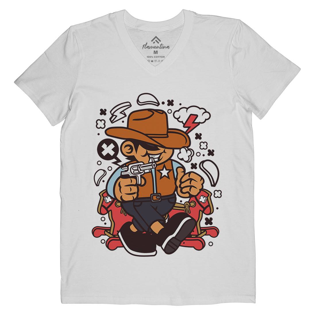 Cowboy Kid Mens V-Neck T-Shirt American C082