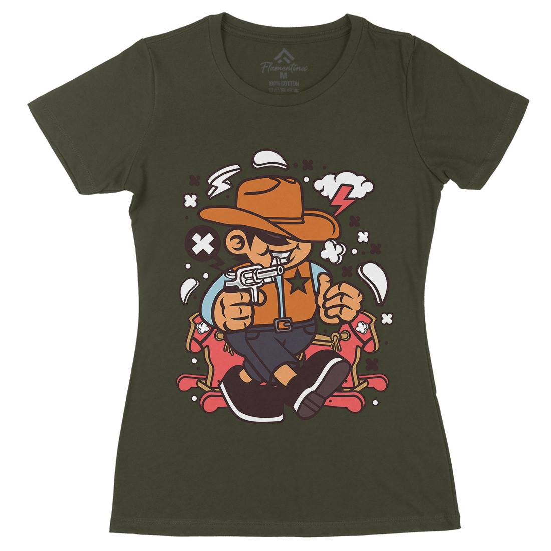Cowboy Kid Womens Organic Crew Neck T-Shirt American C082
