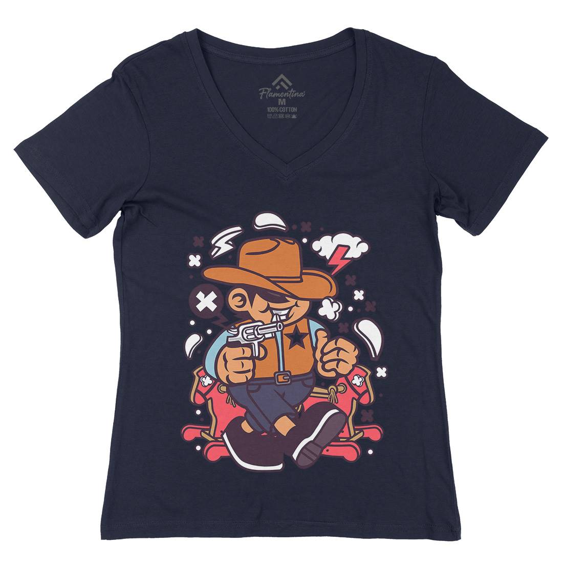 Cowboy Kid Womens Organic V-Neck T-Shirt American C082