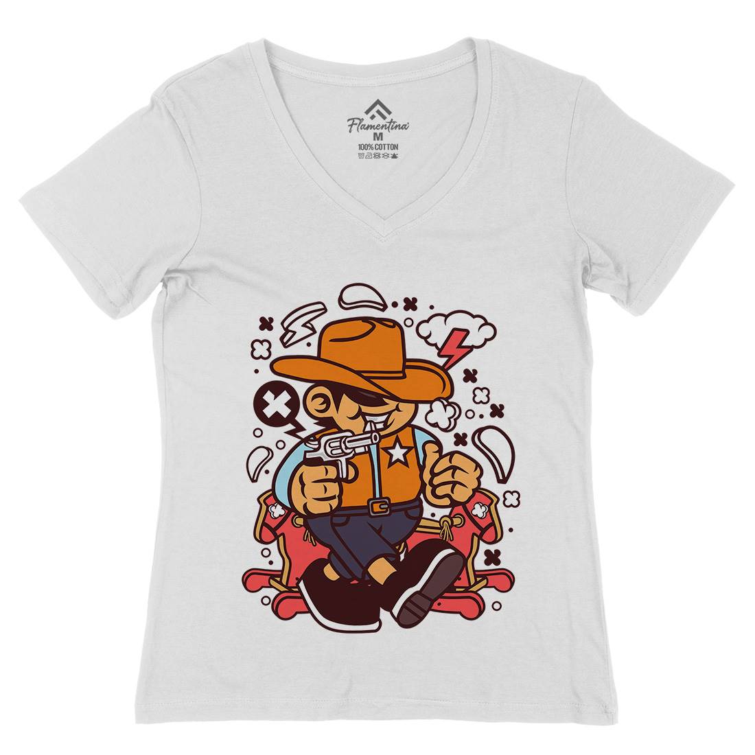 Cowboy Kid Womens Organic V-Neck T-Shirt American C082