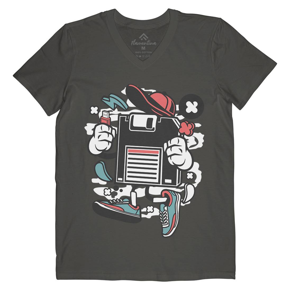 Diskette Mens V-Neck T-Shirt Geek C087