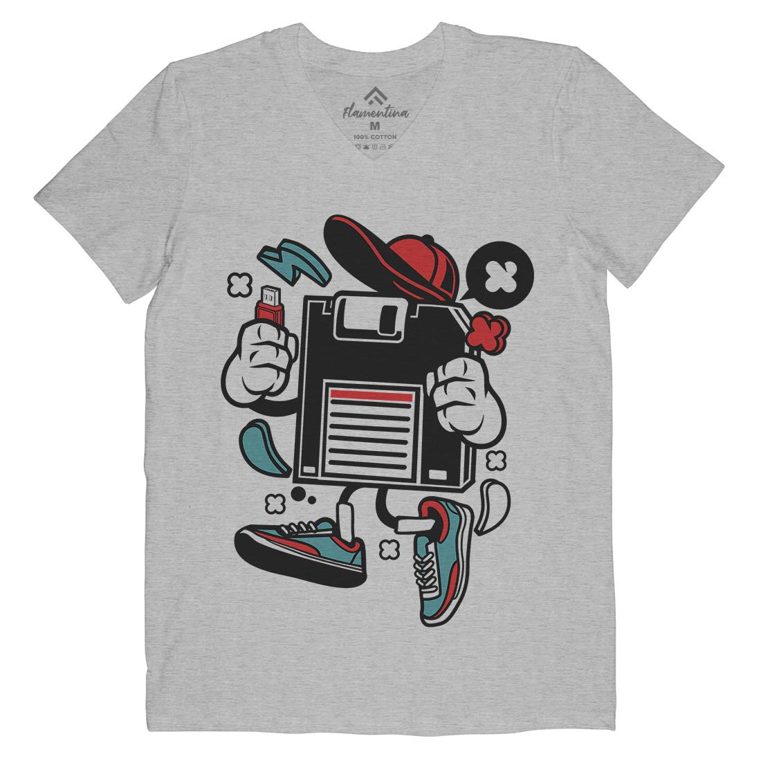 Diskette Mens V-Neck T-Shirt Geek C087