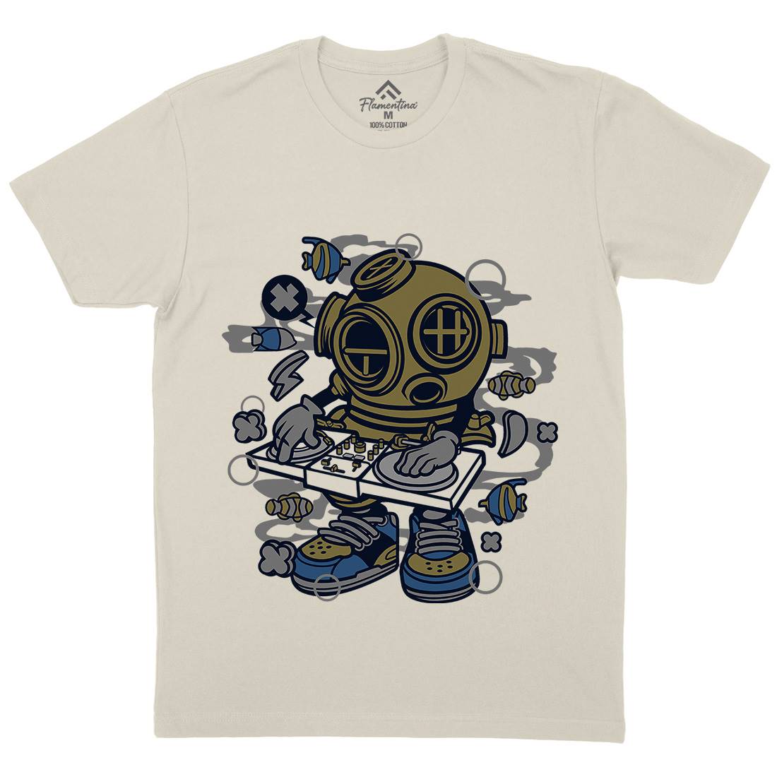 Diver Dj Mens Organic Crew Neck T-Shirt Music C088