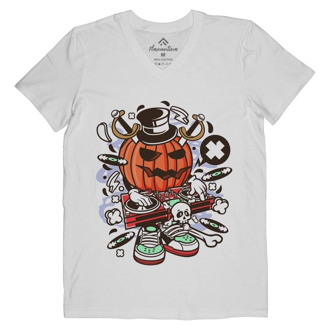 Dj Halloween Mens Organic V-Neck T-Shirt Music C089