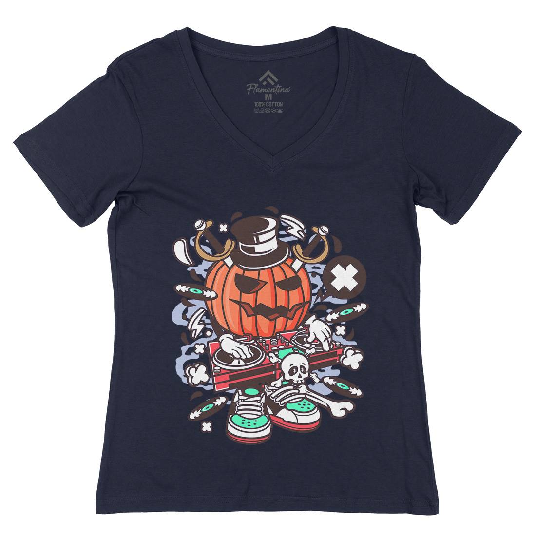 Dj Halloween Womens Organic V-Neck T-Shirt Music C089