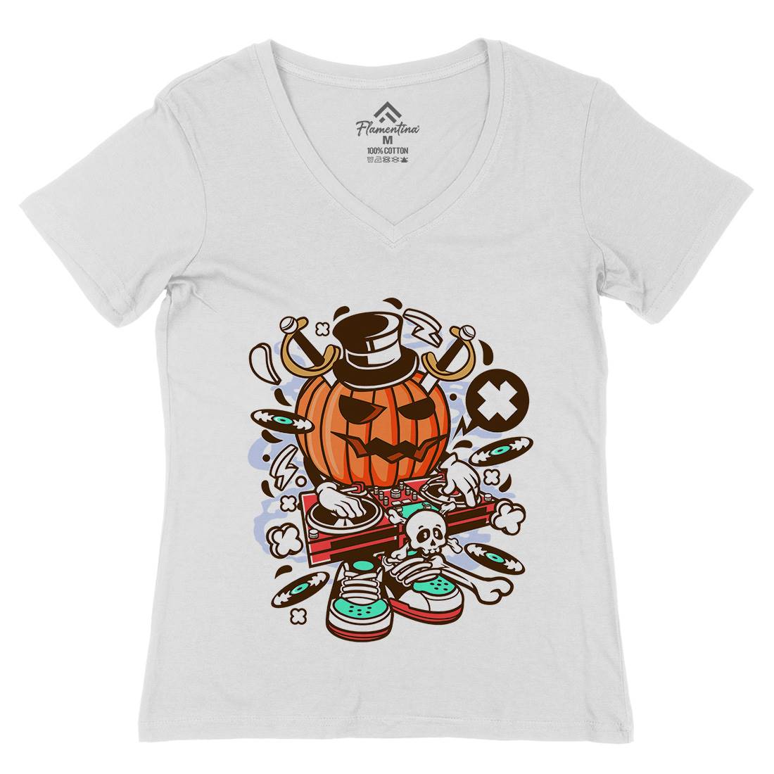 Dj Halloween Womens Organic V-Neck T-Shirt Music C089