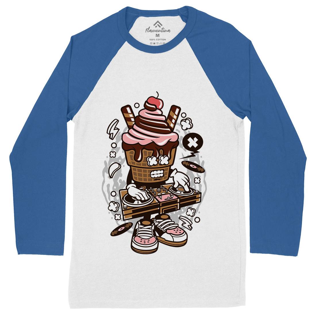 Dj Ice Cream Mens Long Sleeve Baseball T-Shirt Music C090