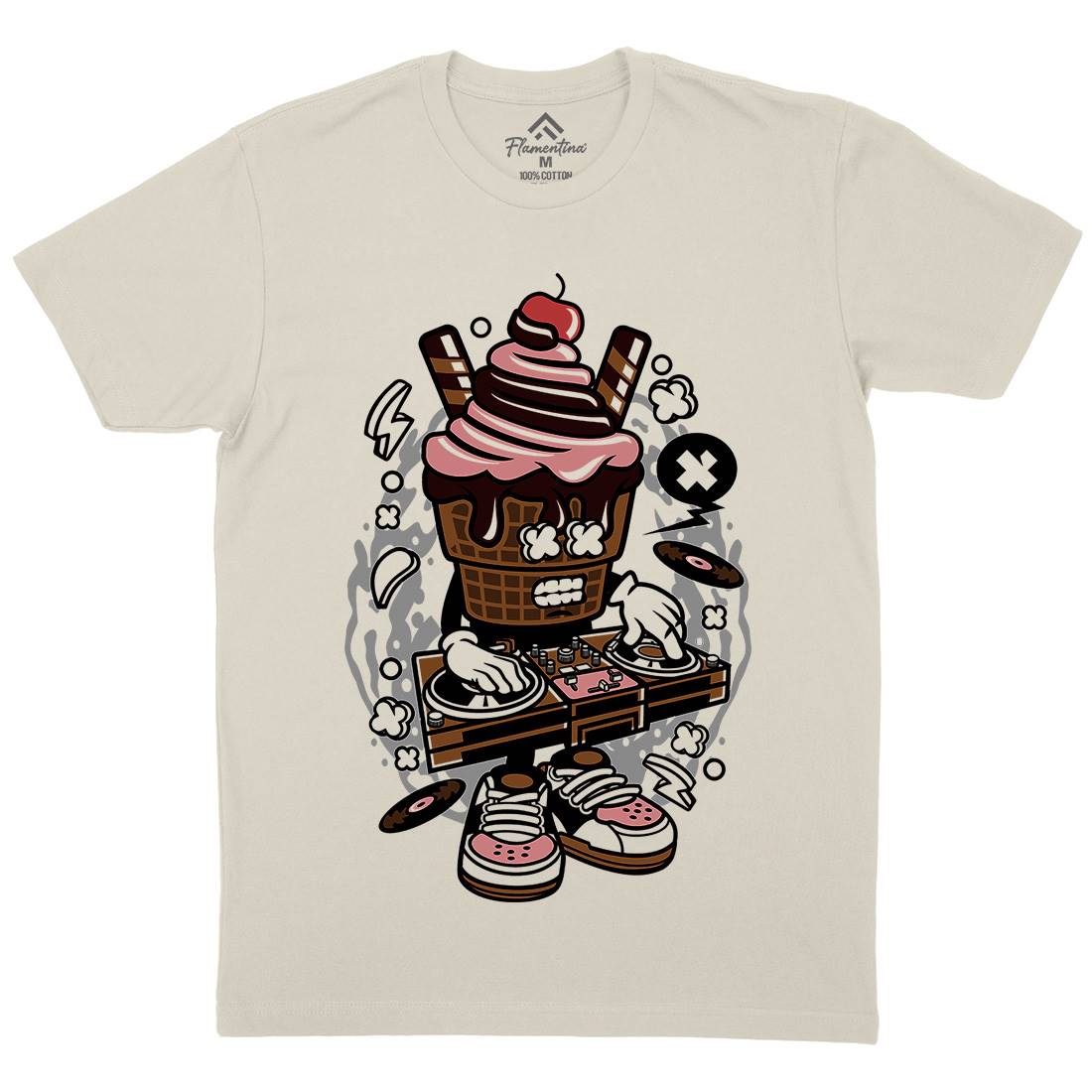Dj Ice Cream Mens Organic Crew Neck T-Shirt Music C090