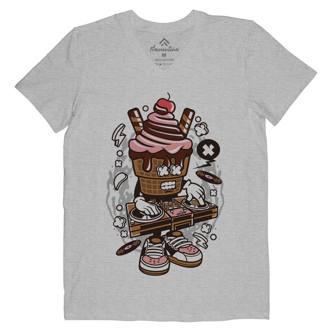 Dj Ice Cream Mens Organic V-Neck T-Shirt Music C090