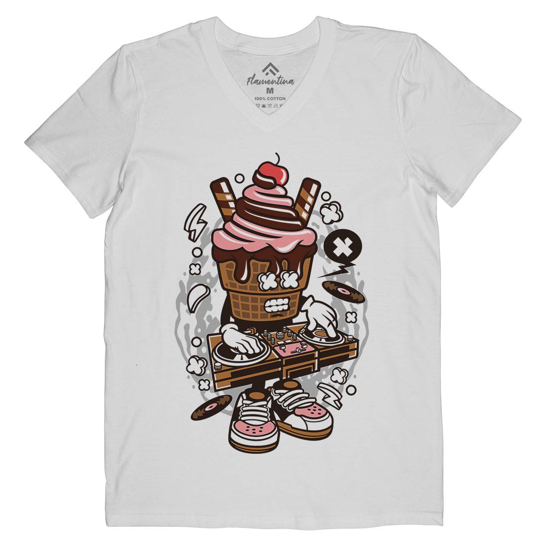 Dj Ice Cream Mens Organic V-Neck T-Shirt Music C090