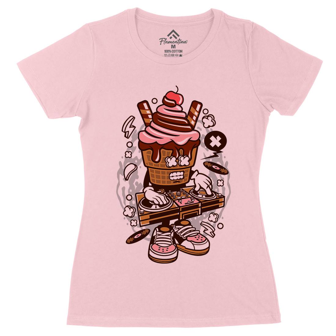 Dj Ice Cream Womens Organic Crew Neck T-Shirt Music C090