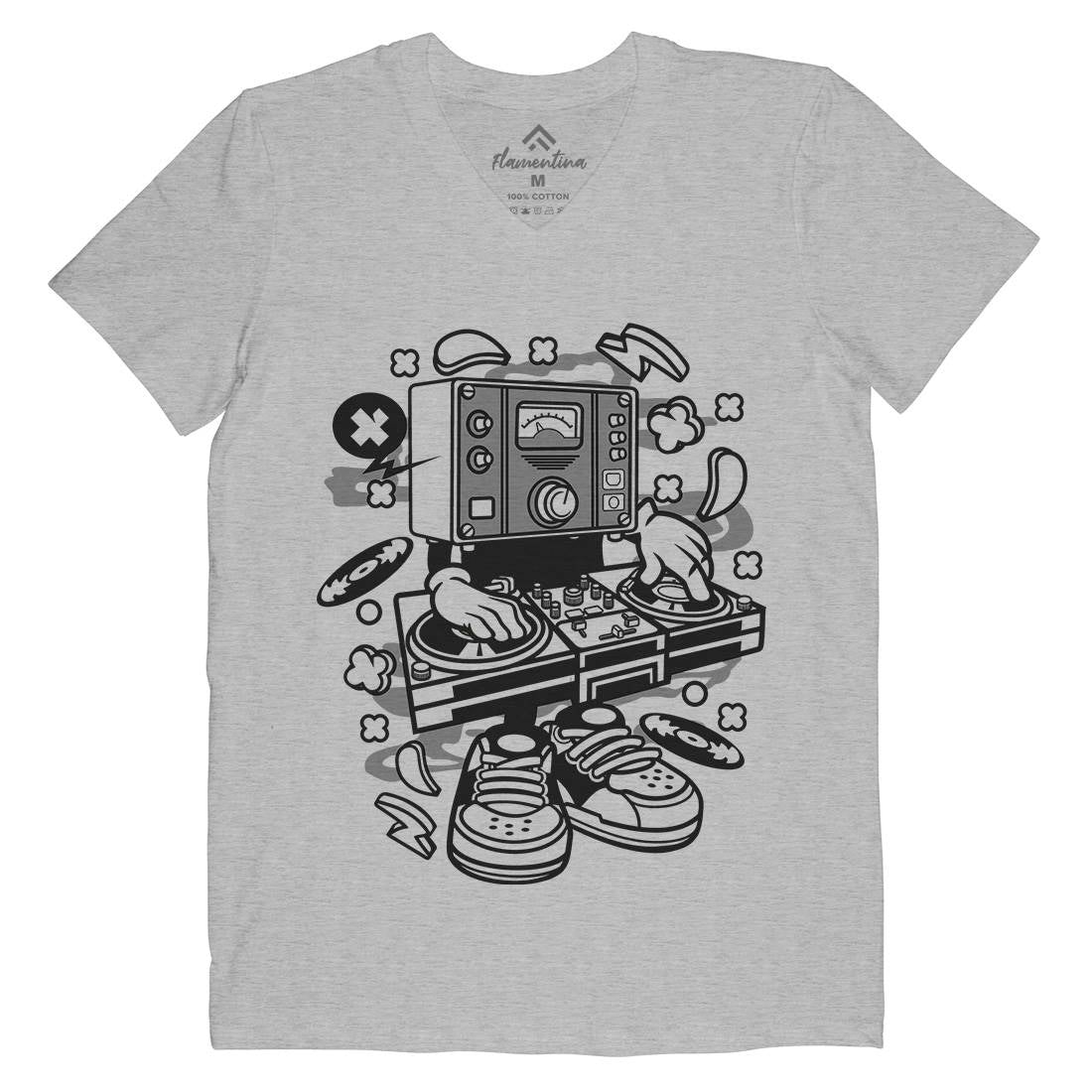 Dj Instrument Mens Organic V-Neck T-Shirt Music C091