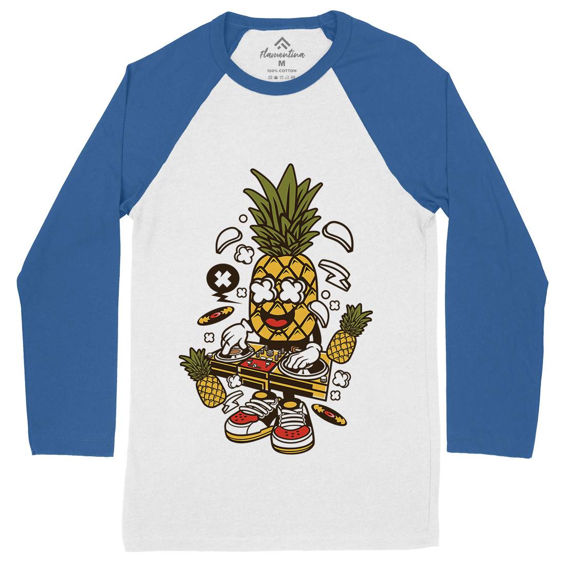 Dj Pineapple Mens Long Sleeve Baseball T-Shirt Music C093