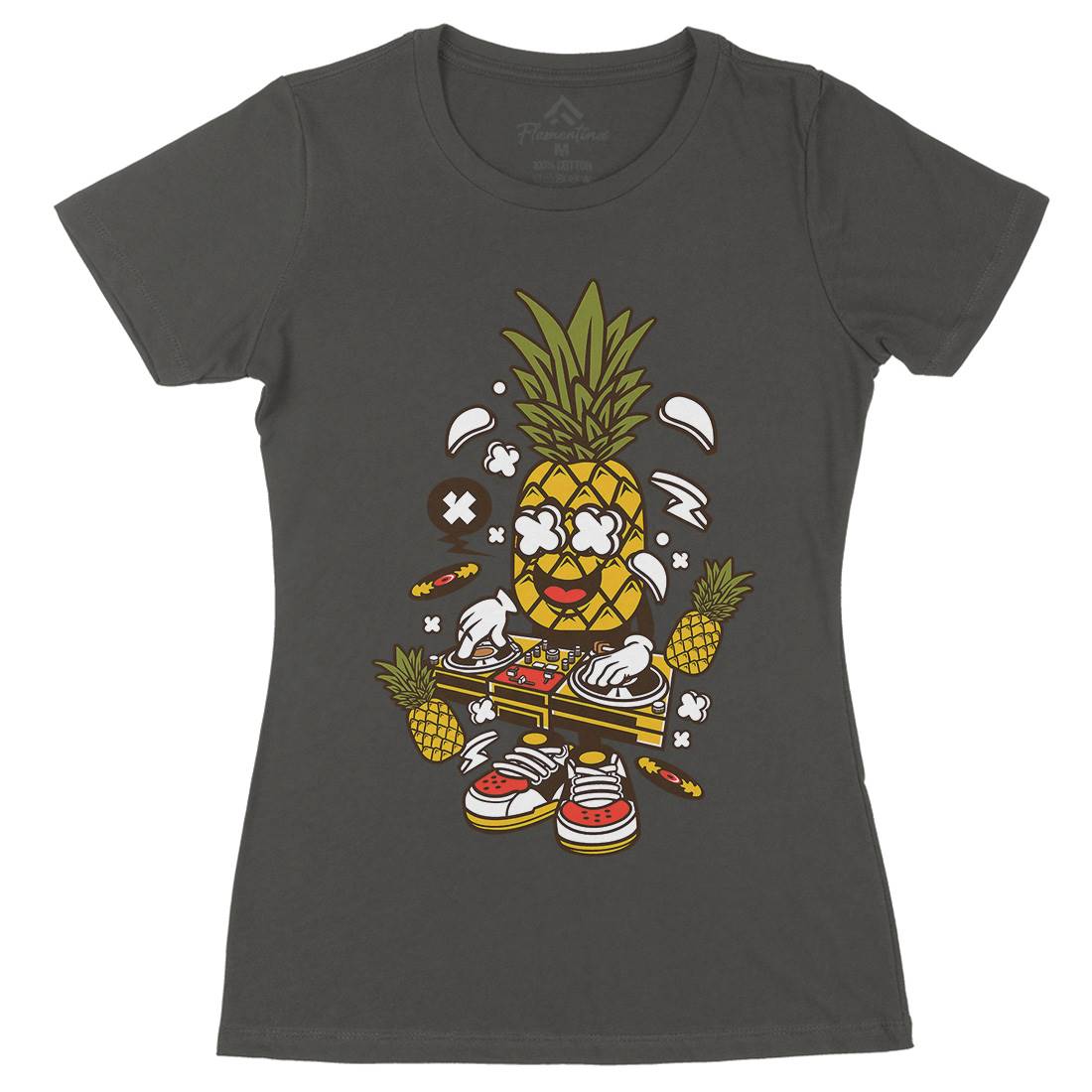 Dj Pineapple Womens Organic Crew Neck T-Shirt Music C093