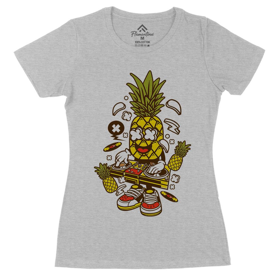 Dj Pineapple Womens Organic Crew Neck T-Shirt Music C093