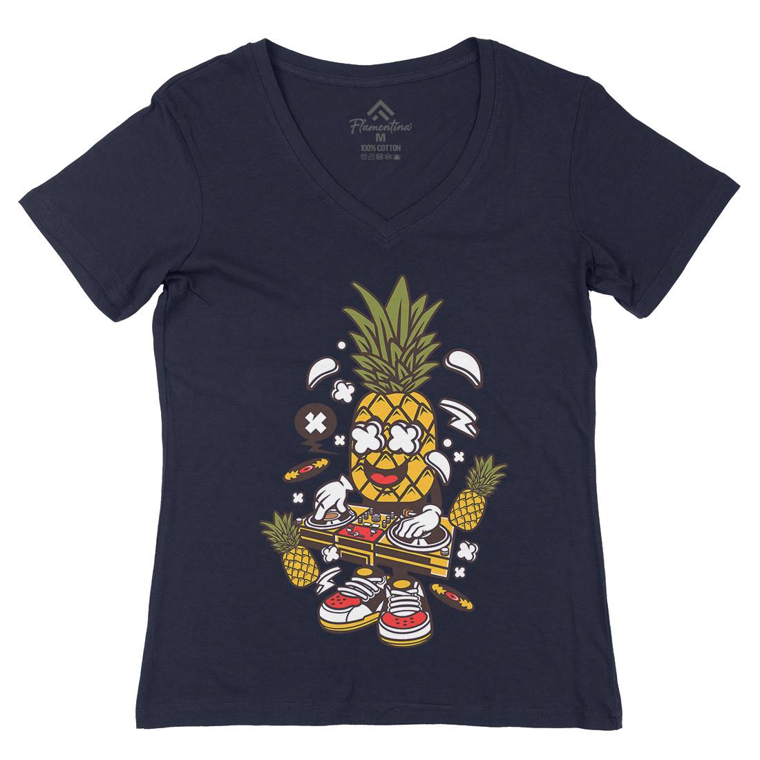 Dj Pineapple Womens Organic V-Neck T-Shirt Music C093