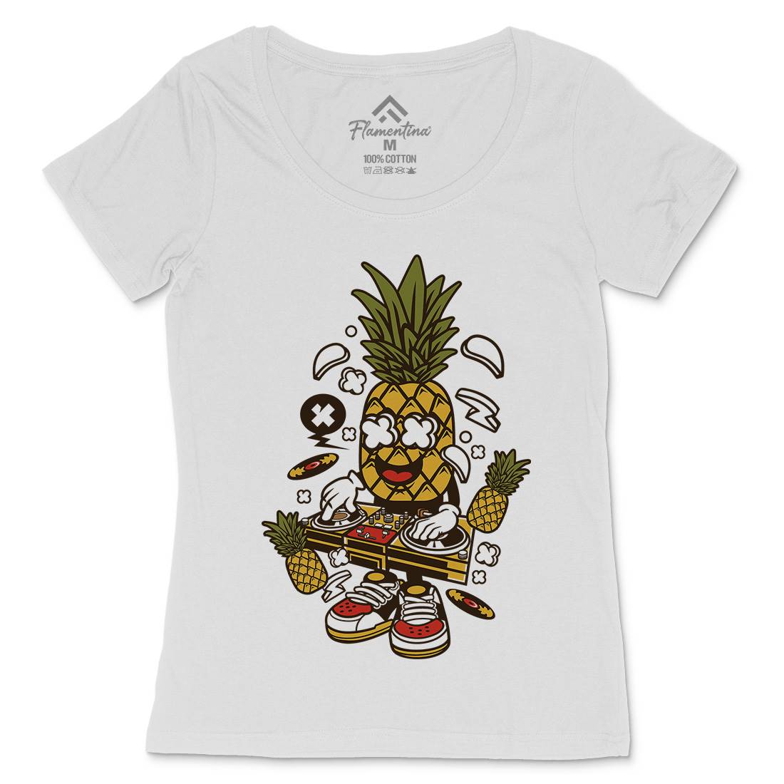 Dj Pineapple Womens Scoop Neck T-Shirt Music C093