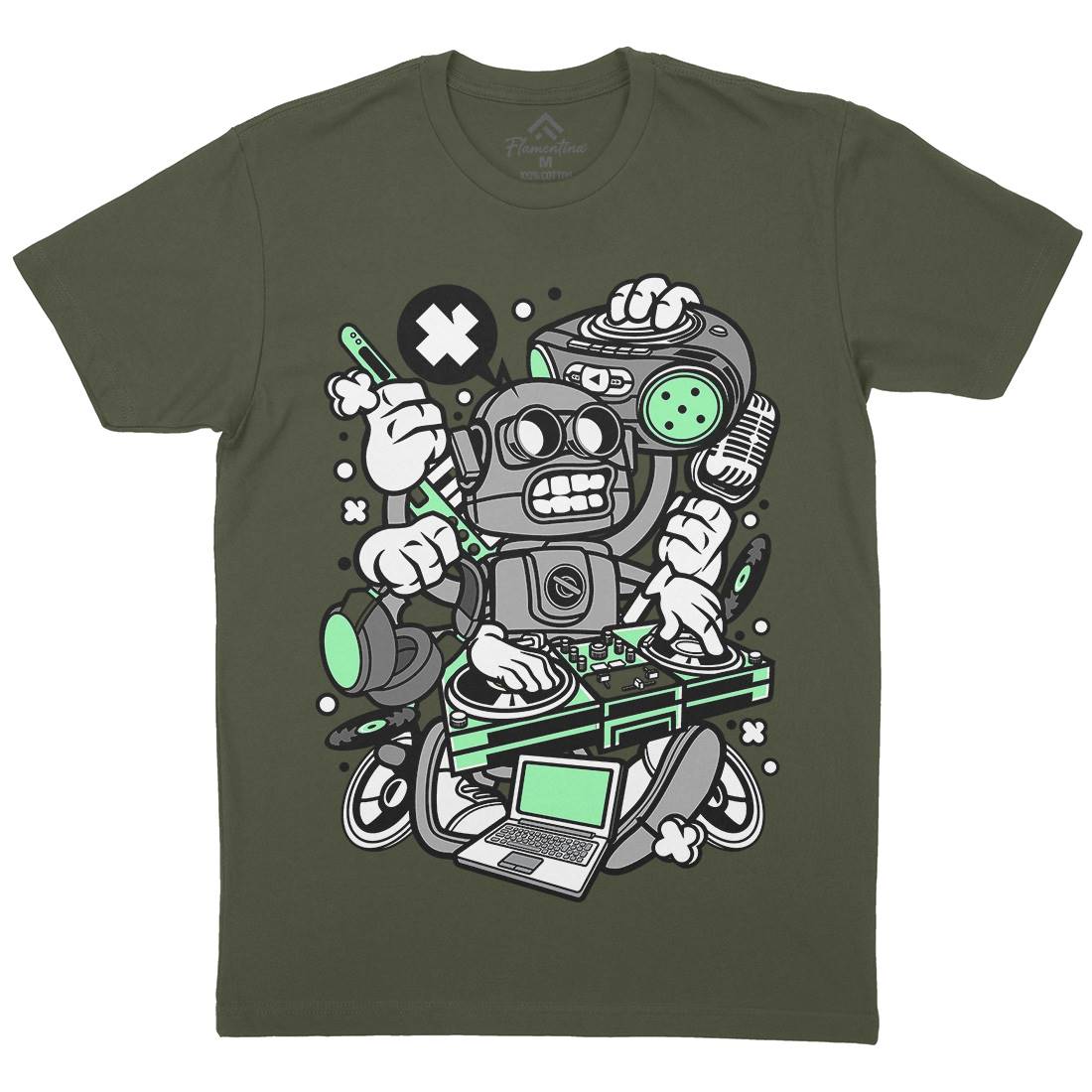 Dj Robot Mens Crew Neck T-Shirt Music C094