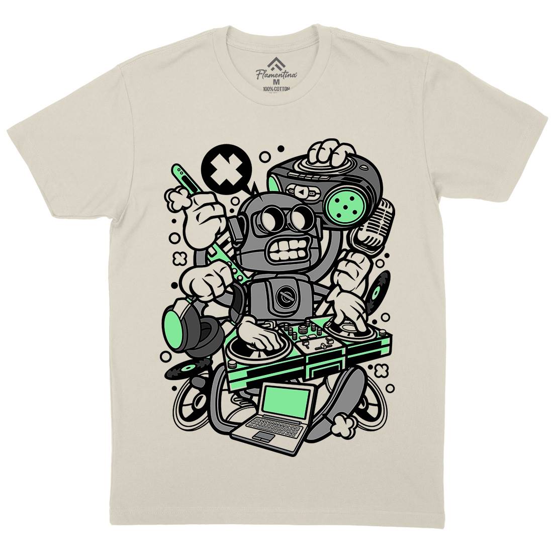 Dj Robot Mens Organic Crew Neck T-Shirt Music C094