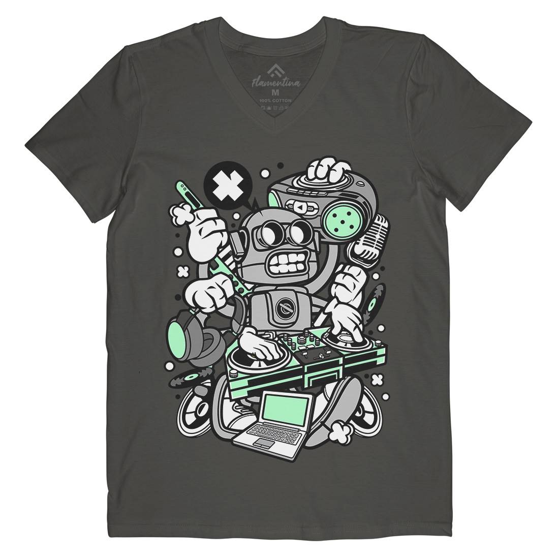 Dj Robot Mens V-Neck T-Shirt Music C094